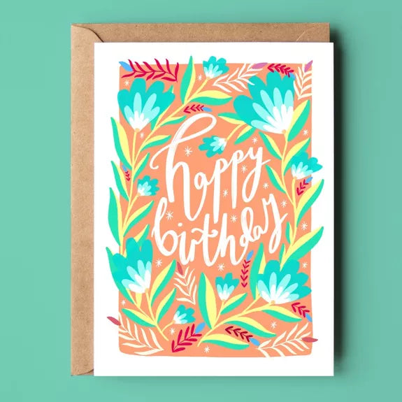 Happy Birthday peach florals