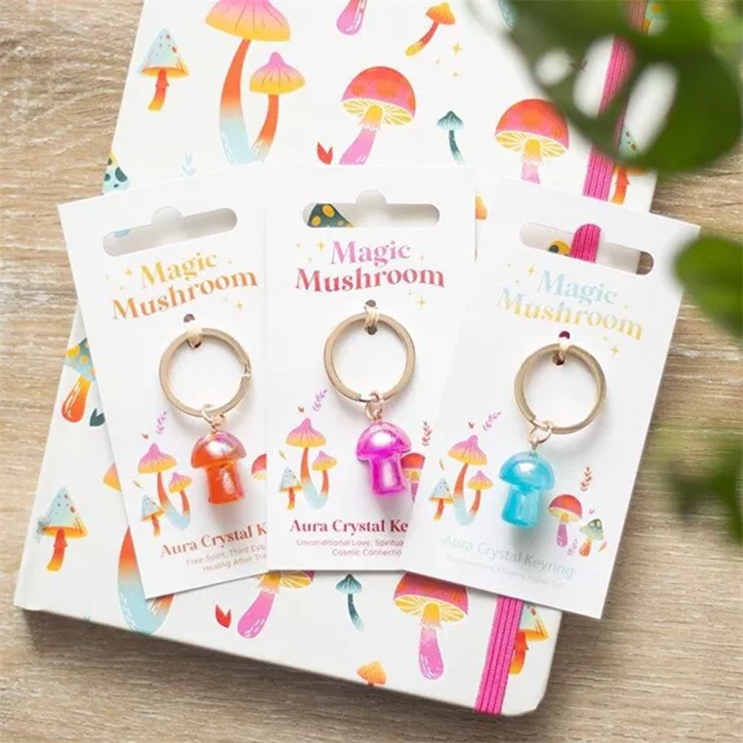 Porte-clés champignon en cristal aura
