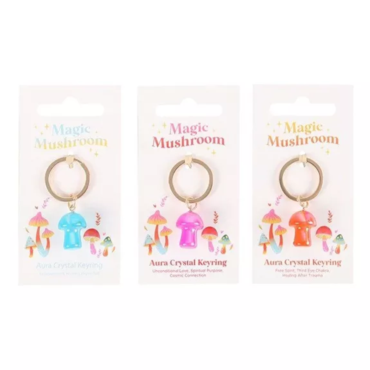 Porte-clés champignon en cristal aura
