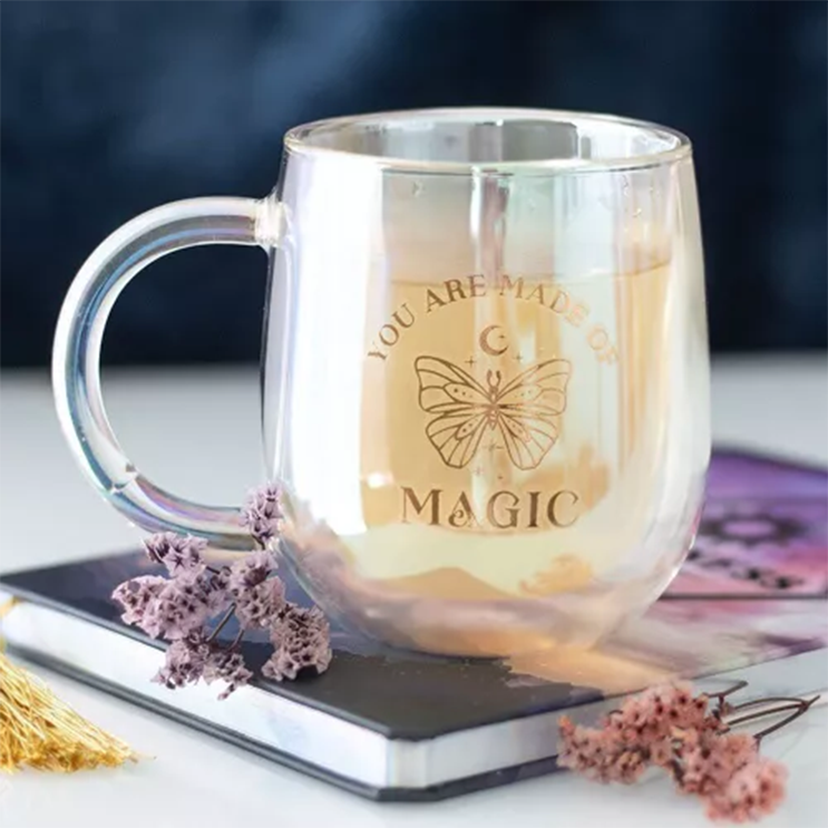 Tasse en verre à double paroi irisée « You Are Made of Magic »