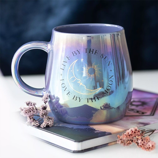 Tasse irisée « Vivre par le soleil, aimer par la lune »